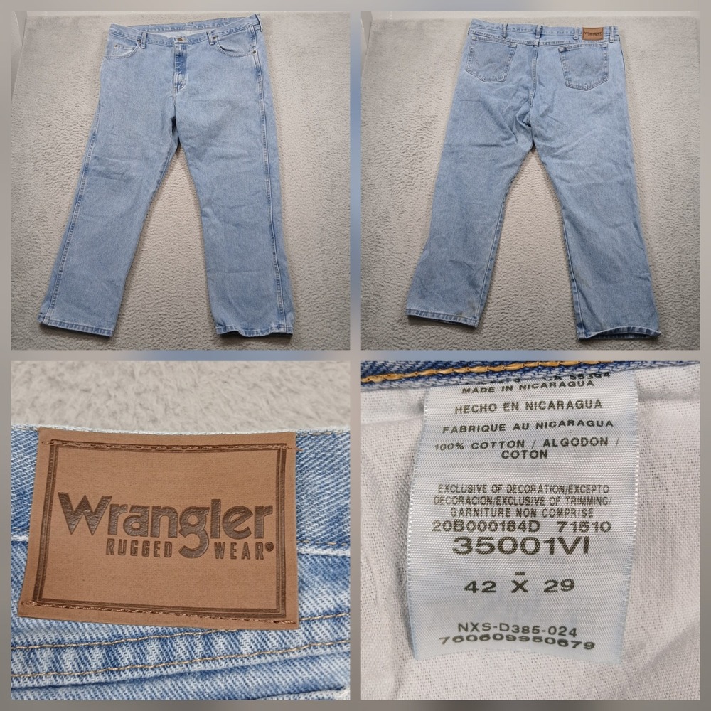 Wrangler Rugged Wear Men's Jeans 42x29 Light Wash‎ Blue Denim